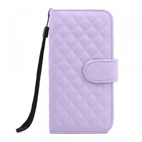 Wholesale Samsung Galaxy Note 4 Quilted Flip Leather Wallet Case w Stand and Strap (Light Purple)